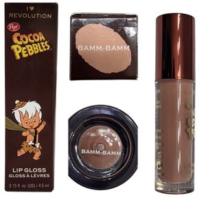 I HEART REVOLUTION Cocoa Pebbles BAMM-BAMM Peachy Nude Lip Gloss Cocoa Scent NEW